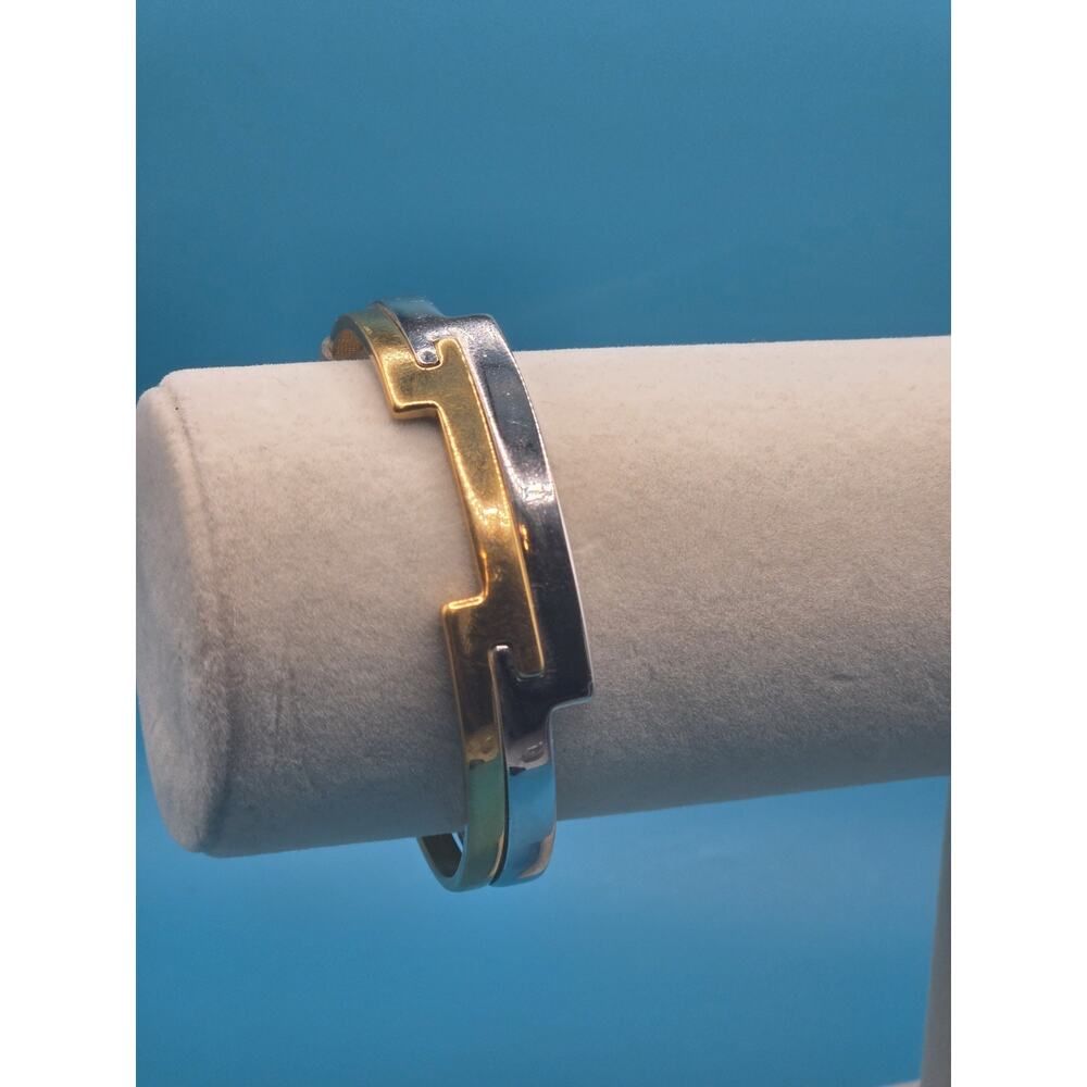 Avon Two-Tone Cuff Bracelet Silver & Gold Tone Modern Geometric Design Unisex